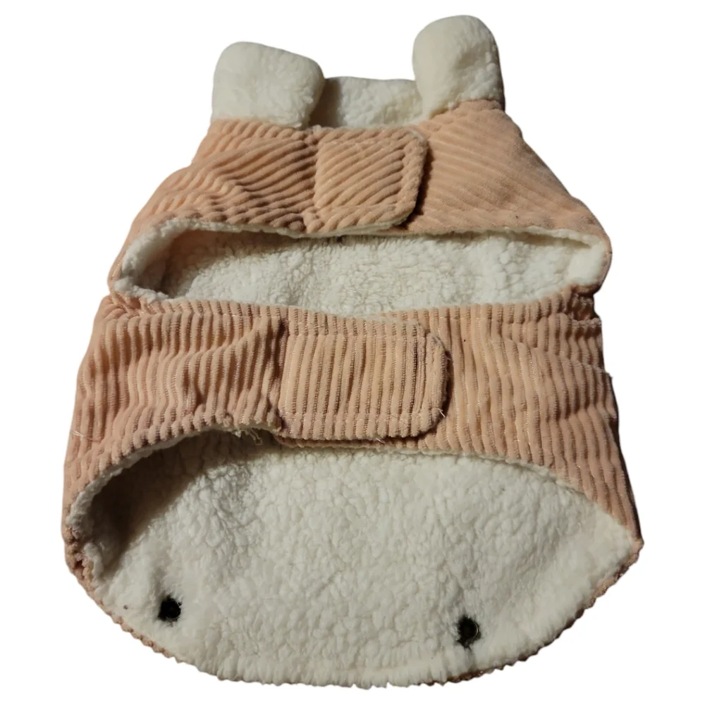 White Fleece Lined Collar Pink Corduroy Velcro Pet Dog Jacket Coat Vest Sz S